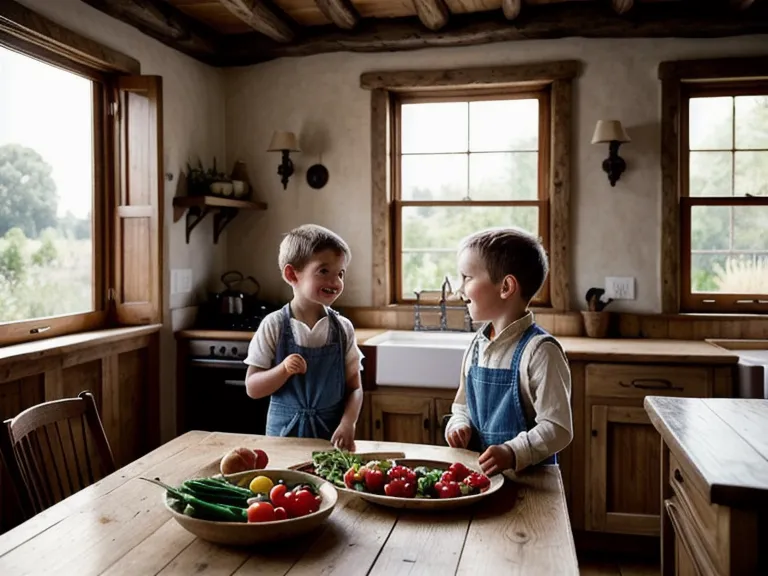Thomas à table avec un repas équilibré et ses enfants jouant en arrière-plan.