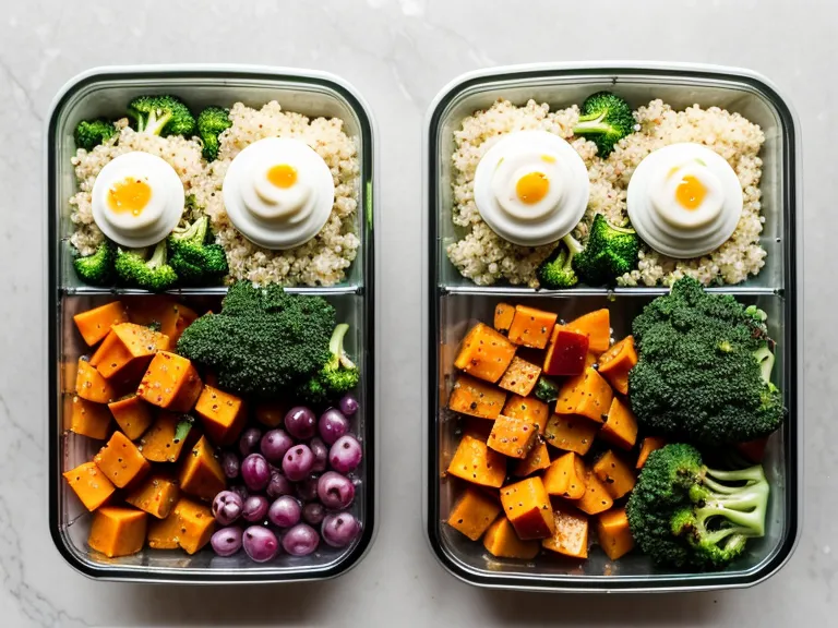 boîtes de conservation avec légumes rôtis et quinoa prêts pour l'organisation des repas de la semaine