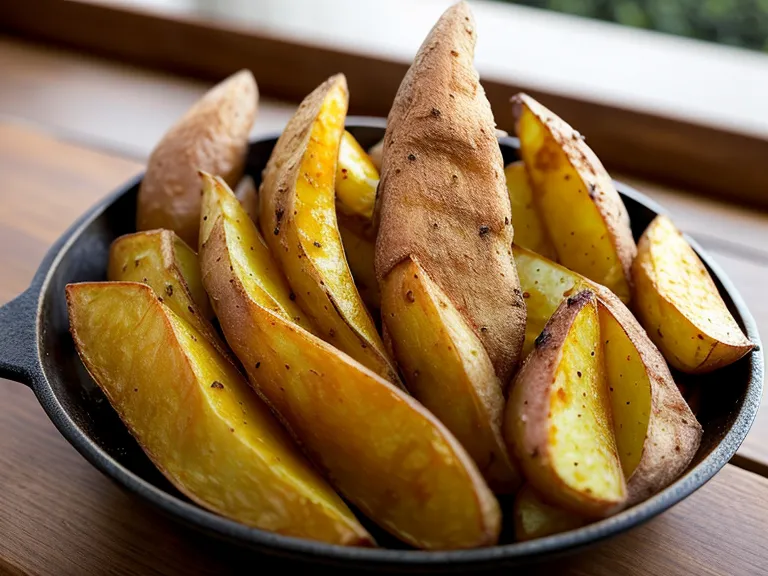 panier d'air fryer avec des pommes de terre bien dorées, cuisson légère sans huile ajoutée