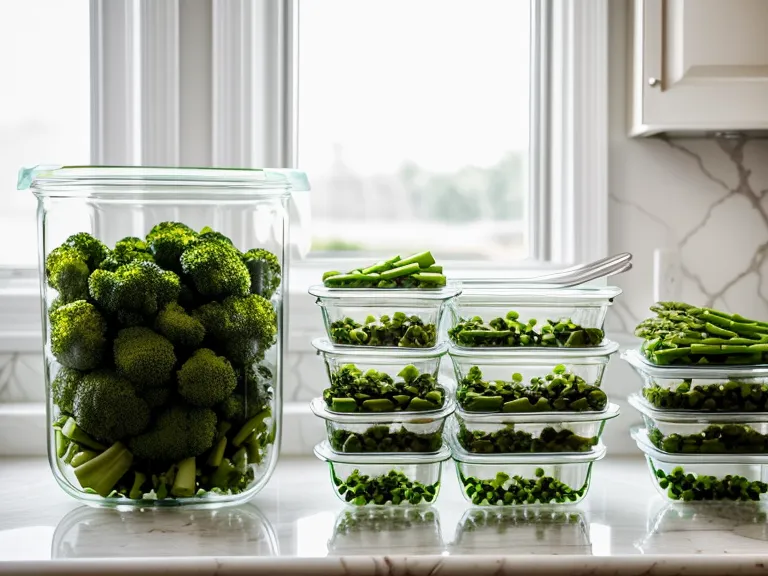 Boîtes de batch-cooking organisées avec des légumes verts restés croquants pour la semaine