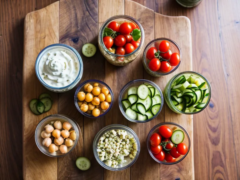 Bocaux de salade légère aux pois chiches préparés pour le batch-cooking de la semaine